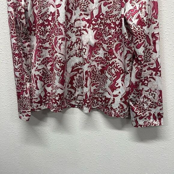 Jean Pierre Klifa Paris Floral Red Pattern 1/4 Zip Pullover Long Sleeve Top Size - Picture 3 of 14